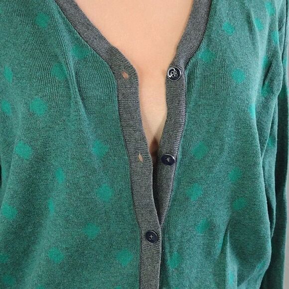 cAbi Retro Green Polka Dot Grey Trim Button Front Knit Cardigan Large - Picture 12 of 16
